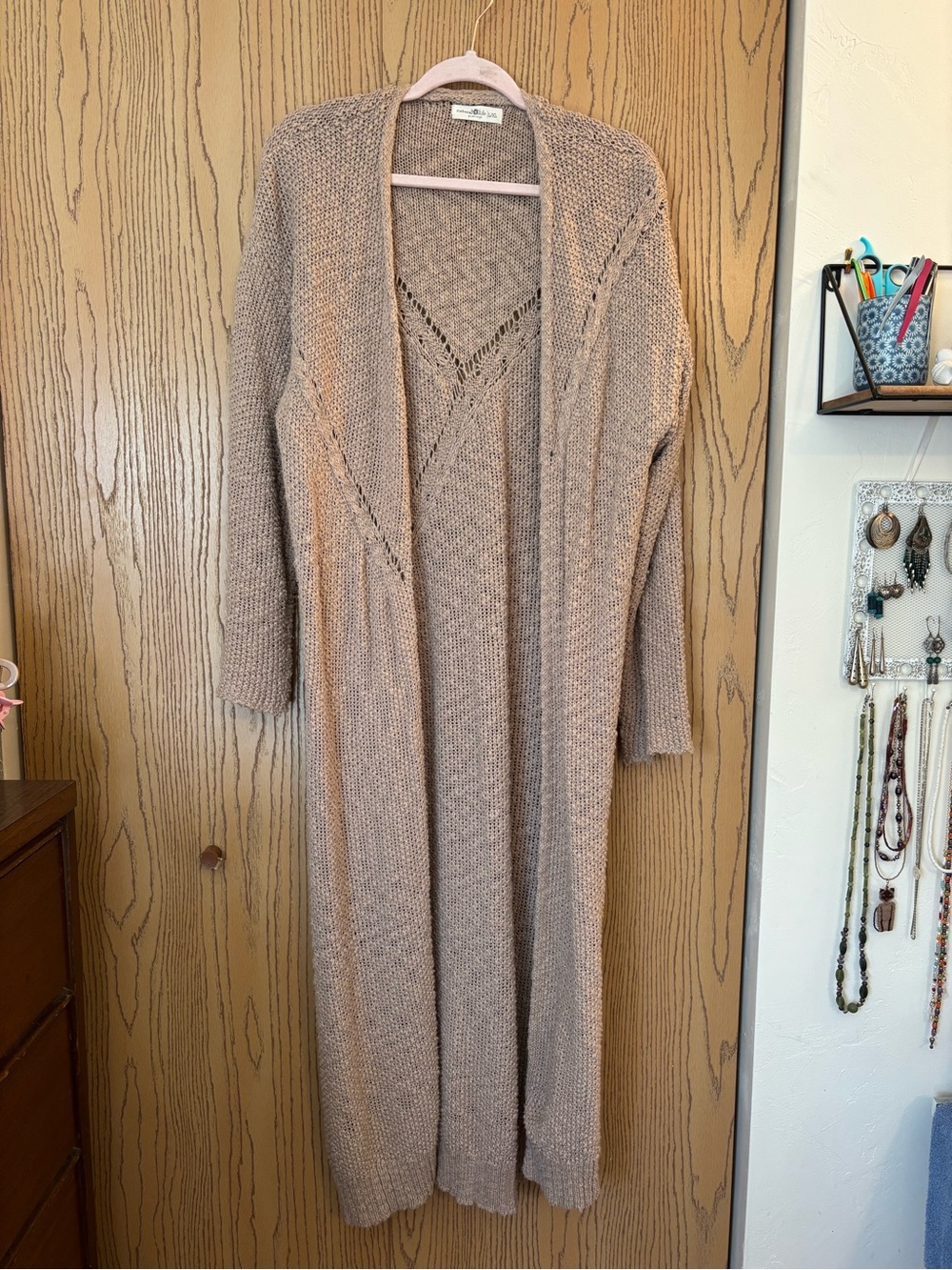 Natural Life Duster Length Knot Open Front Cardigan